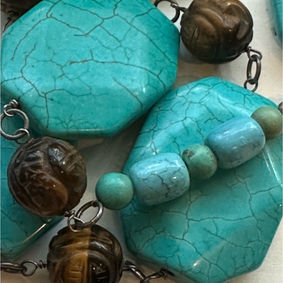 Cowgirl Chic Chunky Turquoise Stone and Brown Beaded Statement Necklace - Picture 7 of 7